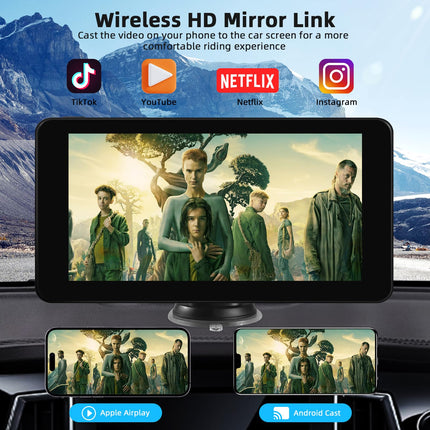 Wireless Carplay Display with Apple Carplay &amp; Android Auto, 7 inch Portable Car Radio with Screen, Car Navigation Devices with Bluetooth, Mirror Link, Voice Control, Navigation, FM, AUX