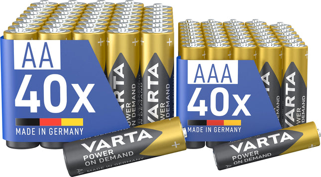 VARTA patareid segapakendis 80 tk, AA 40 tk + AAA 40 tk, Power on Demand, leelispatareid, hoiupakend keskkonnasõbralikus pakendis, võimas