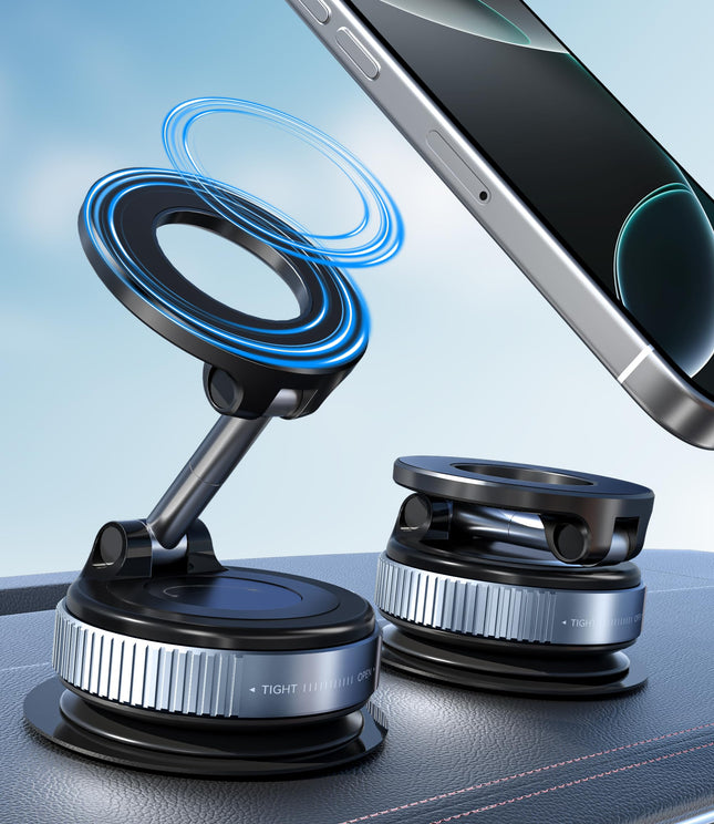 ALAFLY magnetiline autokinnitus iminapaga [360° pööratav ja kokkupandav], metallist autokinnitus, mis ühildub MagSafe iPhone'iga, esiklaasile/klaasile/mis tahes siledale pinnale, must