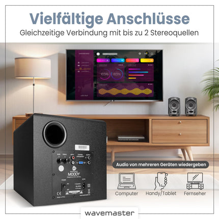 Wavemaster MOODY 2.1 Speaker System (65 Watt) Active Speakers for TV/Tablet/Smartphone/PC Black (66202)