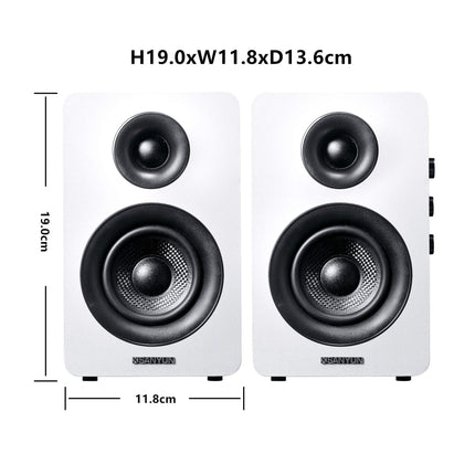 Sanyun SW208 3" aktiivsed Bluetooth 5.0 riiulikõlarid - 60W süsinikkiust kõlariüksus - sisseehitatud 24-bitine DAC - dünaamiline 3D ruumiline heli - 2.0 arvutimonitor (paar, valge)