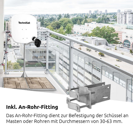 TechniSat DIGIDISH 45 – Satelliidiantenn 4 kasutajale (45 cm väike satelliitsüsteem – komplekt seinakinnituse, Quattro Switch LNB ja torule kinnitatava liitmikuga) valge