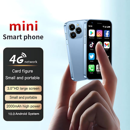 Hipipooo Mini lukustamata nutitelefon 4G telefon 3.0-tolline kahe SIM-kaardiga 2000mAh akuga kahe kaameraga Android 10.0 neljatuumaline WiFi Bluetooth leviala varutelefon (sinine, 3GB+64GB)