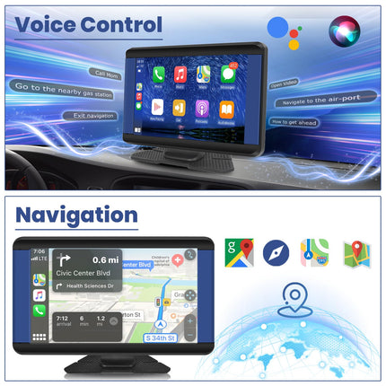 Podofo 7-tolline autostereo juhtmevaba Carplay ja Android Autoga, puutetundliku ekraaniga Bluetooth-automonitoriga, mis toetab peegli linki iOS-ile/Androidile, hääljuhtimisega, ekvalaiseriga heli seadistusega, USB/TF/AUX sisendiga