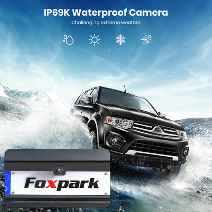Foxparki juhtmevaba auto tahavaatekaamera: 4,8-tolline 1080P juhtmevaba tahavaatekaamera toetab 2 kaamerat, tahavaatekaamera moderniseerimine stabiilse signaaliga, IP69K veekindel, 6 parkimisjoont autole, veoautole ja haagissuvilale