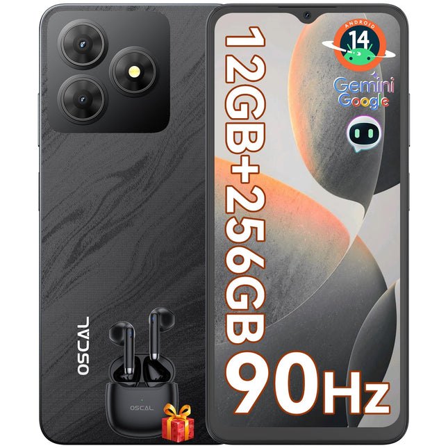OSCAL Flat 2 nutitelefon Android 14, 12 GB RAM + 256 GB ROM / 1 TB-TF mobiiltelefon, kaheksatuumaline, 6,56" HD+ 90Hz, 5000mAh, 13MP + 8MP, 4G kahe SIM-kaardiga nutitelefon, millel on Face ID/OTG/GPS