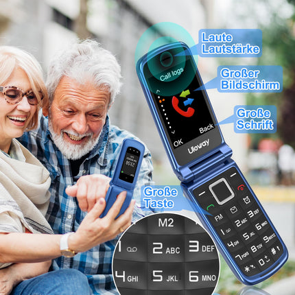 4G Flip Phone for Seniors with Large Buttons, Dual-SIM Flip Mobile Phone with Charging Cradle | SOS Emergency Call Function | Speed ​​Dial | Flashlight | FM Radio | 2.4+1.77 Inch Dual Color Display | Blue