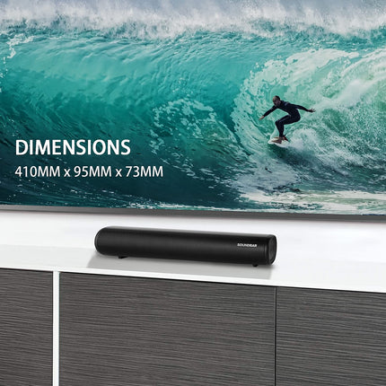 TKMARS Mini Soundbar for TVs with Subwoofer, 10 Meter Wireless Connection Range, 3 Equalizer Modes, Small for Optical/Auxiliary/USB Connection/Bluetooth/Aux/HDIM