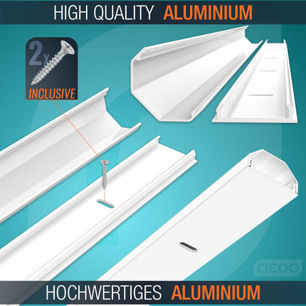 RICOO cable duct made of aluminum Universal Z0100-W cable management system for floor and wall wall strip cable clamp surface-mounted installation cable trays cable duct, white