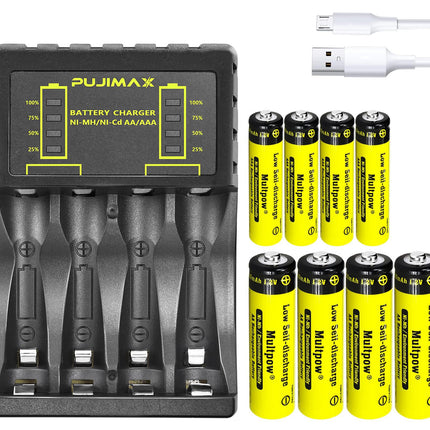 Rechargeable Batteries with Charger, 4 Slots LED 1100mAh 2600mAh 8 Pack Universal Household Battery Chargers for AA AAA Ni-MH Ni-CD Batteries, USB Fast Charging (4 Slots -