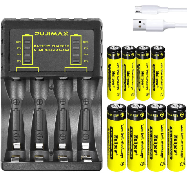 Rechargeable Batteries with Charger, 4 Slots LED 1100mAh 2600mAh 8 Pack Universal Household Battery Chargers for AA AAA Ni-MH Ni-CD Batteries, USB Fast Charging (4 Slots -