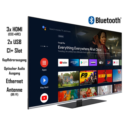 Telefunken Android TV 65-tolline QLED-teler (4K UHD nutiteler, HDR Dolby Vision, kolmekordne tuuner, Dolby Atmos) QU65AN900M