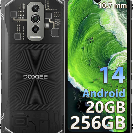 DOOGEE Blade 10 Ultra õues kasutatav nutitelefon, lukustamata Android 14, 20 GB + 256 GB õues kasutatav nutitelefon, 10,7 mm üliõhuke, läbipaistev tagakülg, 5150mAh, 6,56" HD+ 90Hz, 50MP, IP68/69K/NFC/GPS