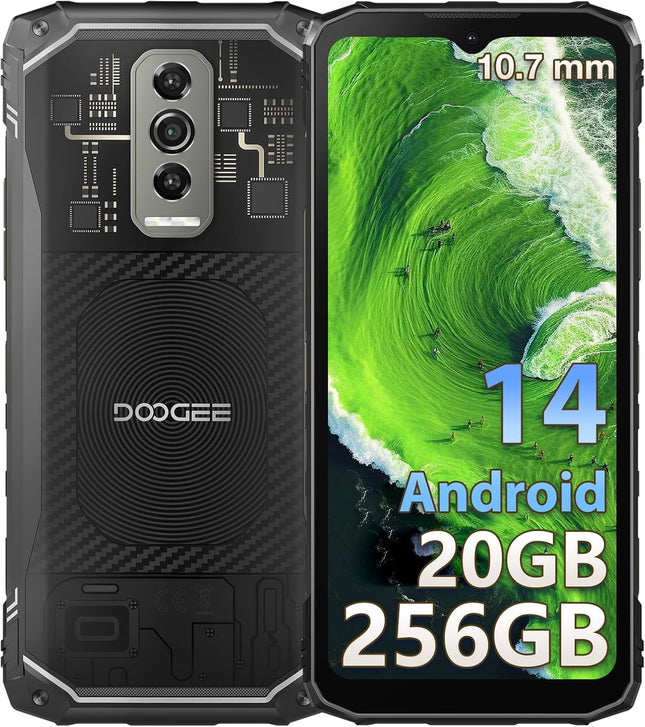 DOOGEE Blade 10 Ultra õues kasutatav nutitelefon, lukustamata Android 14, 20 GB + 256 GB õues kasutatav nutitelefon, 10,7 mm üliõhuke, läbipaistev tagakülg, 5150mAh, 6,56" HD+ 90Hz, 50MP, IP68/69K/NFC/GPS