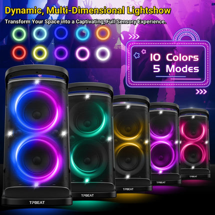 TPBEAT Bluetooth Speaker Large, Party Box, 160W Powerful, Loud Sound, Deep Bass, Large Bluetooth Music Box with LED Light Show, Fast Charging, 15h Battery, TF, AUX, EQ, for Party, Backyard1