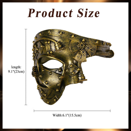 Oidea Steampunk Maskeraadimask meestele: Vintage Mehaaniline Küborg Ooperifantoom Veneetsia Mask Halloweeni Kostüüm Ballipeo Karnevali Poolmask Antiikkuld