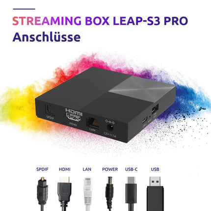 STRONG Leap-S3 Pro 4K UHD Google TV voogedastusboks Etherneti pordiga, Android 12, 4 GB muutmälu + 32 GB salvestusruumi, Wi-Fi 6, sisseehitatud Chromecast, Google Voice Control, Dolby Atmos ja Dolby Vision