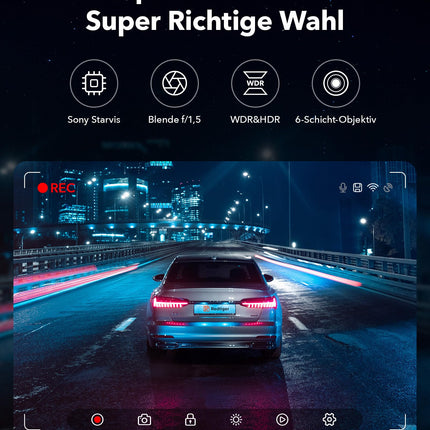 REDTIGER auto armatuurlaua kaamera esi- ja tagaosa 4K/2.5K GPS-i ja WiFi-ga, auto armatuurlaua kaamera 3.18" IPS ekraan, tasuta 32GB mälukaart, öönägemine, tsükkelsalvestus, 170° lainurk WDR, toetab maksimaalselt 256 GB (F7NP)