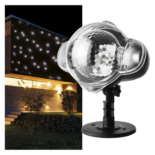 EMOS Snowfall LED Projector, white, flying snow, effective wall lighting, facade, wall and masonry projection, IP44, Christmas lighting for indoor and outdoor use, 3m cable, black, DCPC03