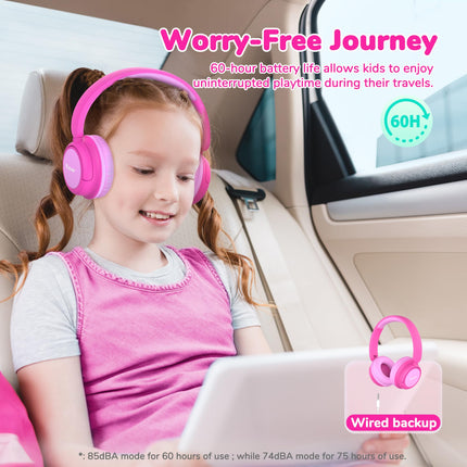 iClever Bluetooth headphones for kids, 60-hour battery life, 74/85 dBA volume limit, stereo sound, Type-C, Bluetooth 5.4, wireless over-ear children's headphones with microphone for tablet/travel
