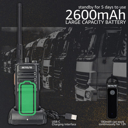Retevis RB689 kahesuunaline raadiosaatja, pika levialaga pihuraadio juhtmevaba peakomplektiga, 2600mAh, VOX, taskulamp, raadiosaatja tootmiseks, turvalisus (must, 2 tk)