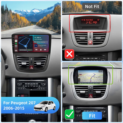 Fuluku 4+64G Android Car Radio for Peugeot 207 2006 2007 2008 2009 2010 2011 2012 2013 2014 2015 with Wireless Carplay&amp;Android Auto, 9'' Touch Screen Radio Bluetooth 5.0/GPS/Rear View Camera/FM/WiFi/SWC