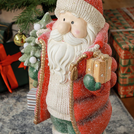 HOMCOM Christmas decoration figure, Santa Claus with Christmas tree and gift, 50 cm Christmas figure with LED light, decorative figure for Christmas, for indoor and outdoor use