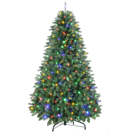 SHareconn 180cm kunstkuusk tuledega, kunstkuusk 330 sooja valge ja mitmevärvilise LED-tulega, 8 valgusrežiimi, 1018 PE ja PVC oksaotsa, kokkupandav metallalus