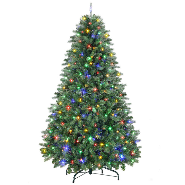 SHareconn 180cm kunstkuusk tuledega, kunstkuusk 330 sooja valge ja mitmevärvilise LED-tulega, 8 valgusrežiimi, 1018 PE ja PVC oksaotsa, kokkupandav metallalus