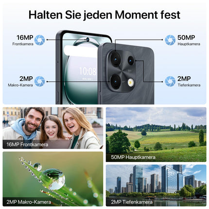 UMIDIGI Note 100 mobiiltelefon, Android 14 nutitelefon ilma lepinguta, 120Hz kaheksatuumaline protsessor, 16(8+8) GB + 256GB mobiiltelefon ilma lepinguta, 6,8 tolli, 50MP, näo- ja sõrmejäljelugeja, NFC, 5000mAh, GPS, kahe SIM-kaardiga nutitelefon