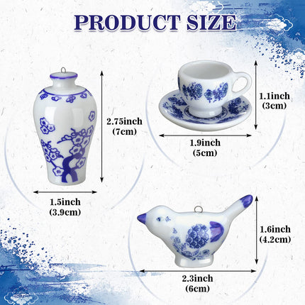 Funtery 9 Pieces Blue and White Porcelain Ornaments Chinoiserie Autumn Pumpkin Decor Hanging Pendants Christmas Decoration Ceramic Christmas Tree Ornaments for Christmas Autumn Decoration (Vibrant