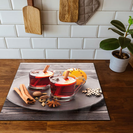 Aromatic mulled wine with cinnamon. Hob cover &amp; splash guard made of real glass | For hobs | 60x52 cm