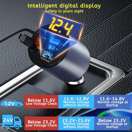 4-in-1 Retractable Car Charger, Fast Car Phone Charger with 69W Retractable Cable and 2 USB Ports Car Charger Adapter Compatible with Phone 15/14/13/12 Pro Max XR, iPad