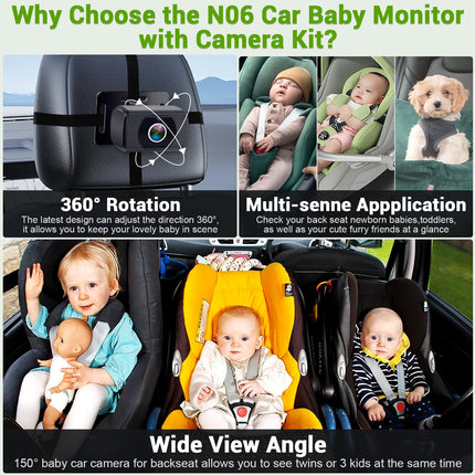 Beebiauto kaamera HD 1080P silmade kaitse selge öise nägemisega - tahapoole suunatud stabiilsusega tagaistme kaamera monitoriga turvatooli reisimiseks - beebiduši kingitused N06