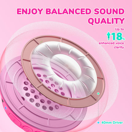 iClever Bluetooth headphones for kids, 60-hour battery life, 74/85 dBA volume limit, stereo sound, Type-C, Bluetooth 5.4, wireless over-ear children's headphones with microphone for tablet/travel