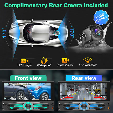[Uuendus] Ühe DIN-pesaga autoraadio CarPlay ja Android Auto funktsioonidega, 6,8-tolline HD IPS-puuteekraan, autoaudio vastuvõtja peakomplekt toetab Bluetooth 5.2, FM/AM, SWC, Mirrorlink, USB Type-C laadimine + tahavaatekaamera