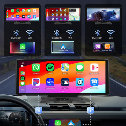 Podofo 10.26'' kaasaskantav autoraadio puutetundliku ekraaniga juhtmevaba Carplay Android Auto Bluetooth/FM-saatja/AUX häälassistent tahavaatekaameraga DC 7-32v