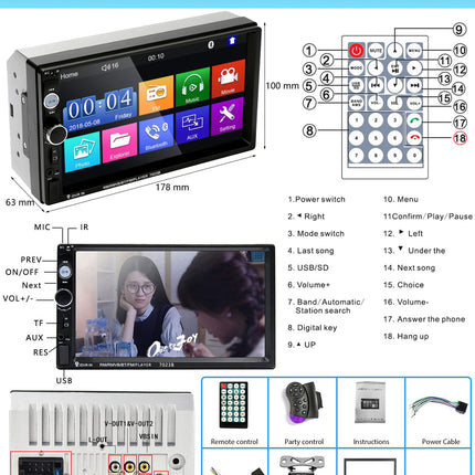Car Radio 2 Din Bluetooth Handsfree IOS/Android Mirror Link 7 Inch Car Radio Double Din with Bluetooth FM/USB/AUX/TF Digital Media Receiver Steering Wheel Control Rear View Camera Remote Controls
