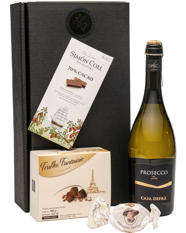 Kinkekomplekt Prosecco šokolaaditrühvlite ja tumeda šokolaadiga