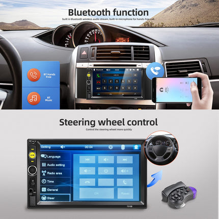 Kahe DIN-iga autoraadio Bluetooth 7-tollise HD puutetundliku ekraaniga raadio tahavaatekaamera toega ja peegli lingiga Androidile/iOS-ile