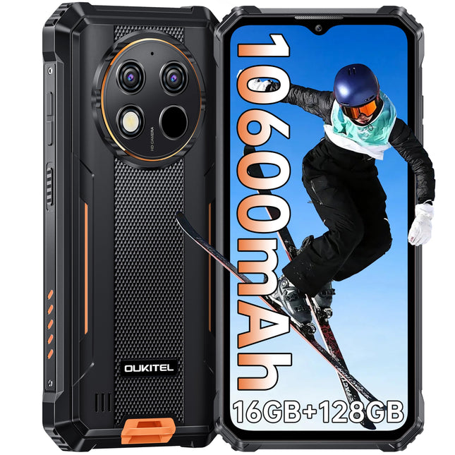 OUKITEL WP28S (2025) Outdoor Smartphone Android 14-10600mAh Outdoor Mobile Phone Without Contract, 16GB + 128GB /1TB, 6.52" Smartphone Waterproof IP68, Dual 4G SIM/NFC/GPS/OTG/Face ID - Orange