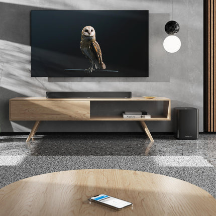 Sennheiser AMBEO subwoofer teleri ja muusika jaoks - EL pistik - 3D ruumiline heli - sügav, läbistav bass kuni 27 Hz - 8-tolline subwoofer 350 W D-klassi võimendiga - ühildub AMBEO heliribadega, must