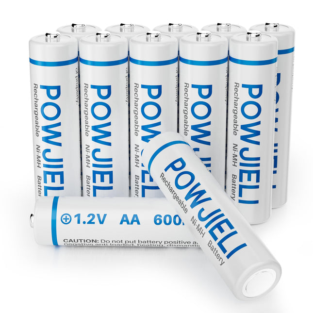 POWJIELI Ni-MH AA Rechargeable Batteries, Double A Solar Batteries 600mAh 1.2V Pre-Charged for Garden Landscaping Outdoor Solar Lights, String Lights, Path Lights (12 Pack)