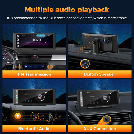 Volam 9,26-tolline kaasaskantav autoraadio Carplay ekraaniga 4K armatuurlauaga auto esi- ja tagakaamera, 1080P tahavaatekaamera, juhtmevaba Apple CarPlay Android Auto, Mirror Link, GPS, Google, Siri, FM, AUX, 64G SD-kaart