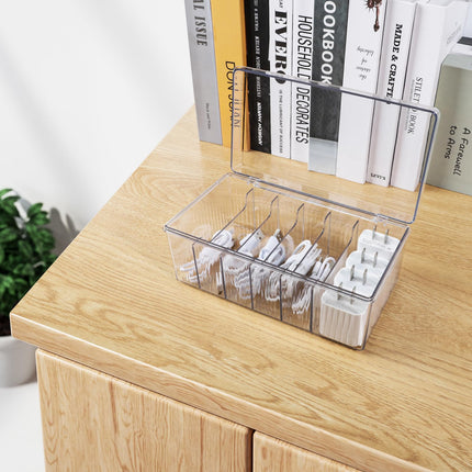 DoocliB kaablihoidiku karp 2 tk, läbipaistev, 20 x 11 x 9 cm, 6 sektsiooni, kaablihalduskarp kaablisidemetega, lauale, kontorisse