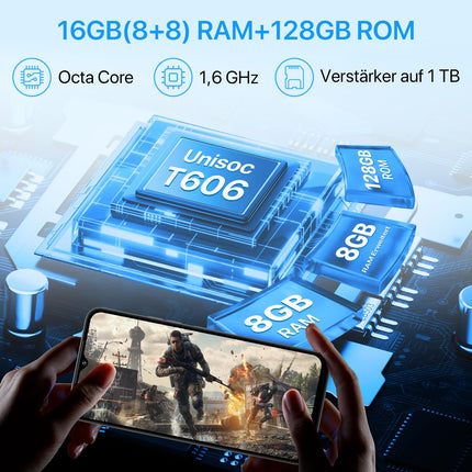 UMIDIGI mobiiltelefon ilma lepinguta, 16GB+128GB/1TB TF, 50MP+8MP, 6,6" HD+ ekraan, 5000mAh mobiiltelefonid, kaheksatuumaline 4G kahe SIM-kaardiga mobiiltelefon, G5 nutitelefon ilma lepinguta Android 13, sõrmejäljelugeja/näotuvastuse/OTG/GPS