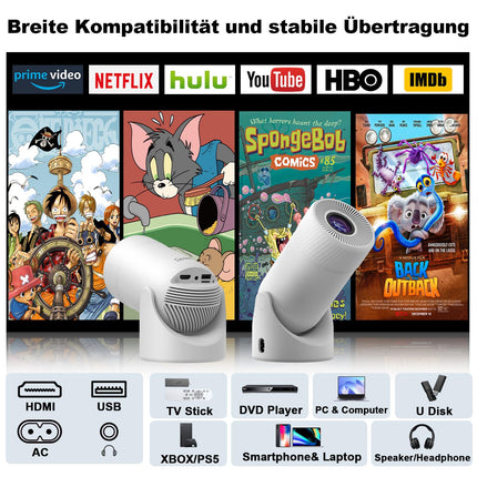 Miniprojektor 4K, toetab WiFi 6 BT5.1 kaasaskantavat projektorit 300 ANSI, Full HD 1080P nutiprojektor, 180° pöörlev mobiilprojektor, automaatne Keystone-miniprojektor, Androidile/iOS-ile/PC-le/Switchile (valge)