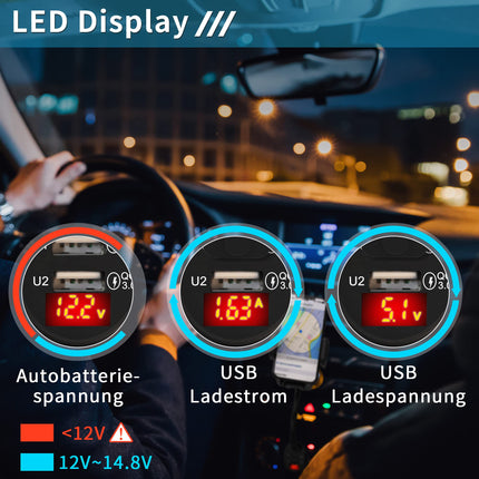 SOAIY 3-ühes universaalne autotelefoni hoidik, laadimisfunktsiooniga, QC3.0, kiirlaadimisega, kahe USB-ga autolaadijaga, 38W, 12V/24V, sigaretisüütaja toiteplokk, LED-pinge näidik nutitelefonidele