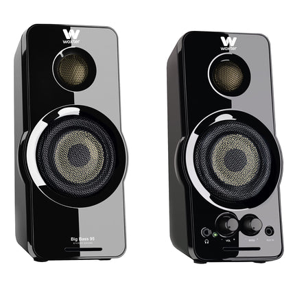 Woxter Big Bass 95 - multimeedia stereokõlarid, 20 W, võimsad, 3,5 mm pesa, nupud ja AUX-ühendused ning CASCOS eel-klaverikomplekt arvutitele/nutitelefonidele ja mängukonsoolidele, must