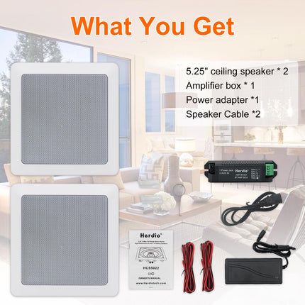 Herdio 5.25-inch 2-way in-wall speakers perfect for indoor and outdoor installation, compatible with Bluetooth (pair, paintable grille)